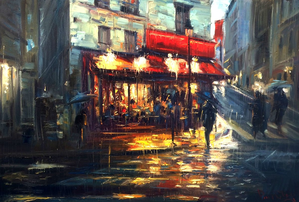 Rain Bistro Oil painting by Paul Cheng | Artfinder