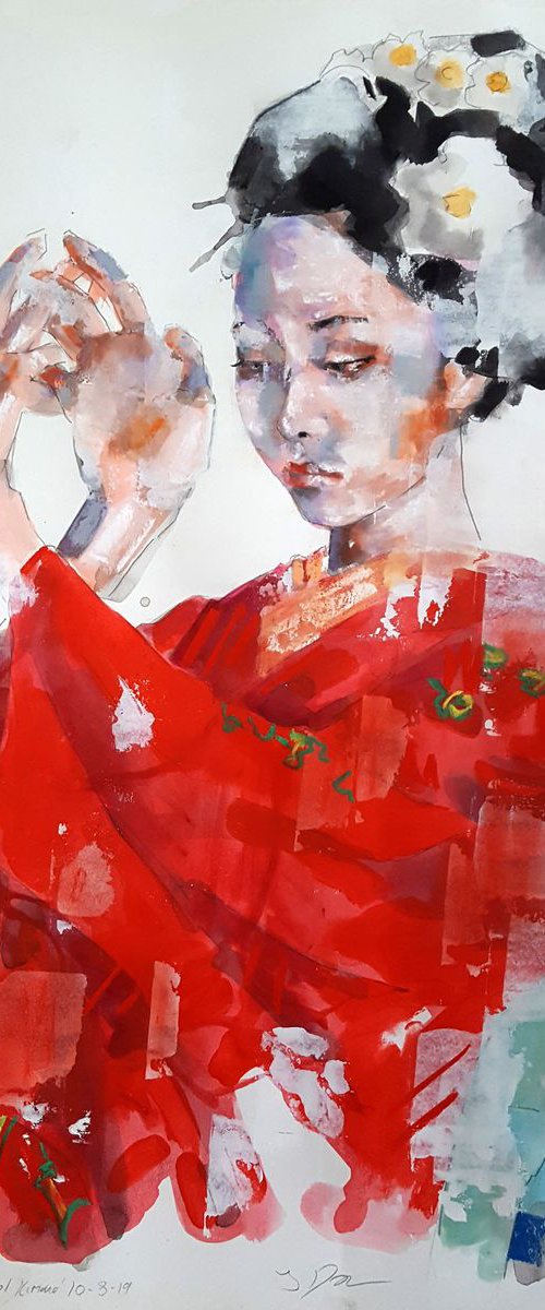 figure in red kimono 10-8-19 by Thomas Donaldson