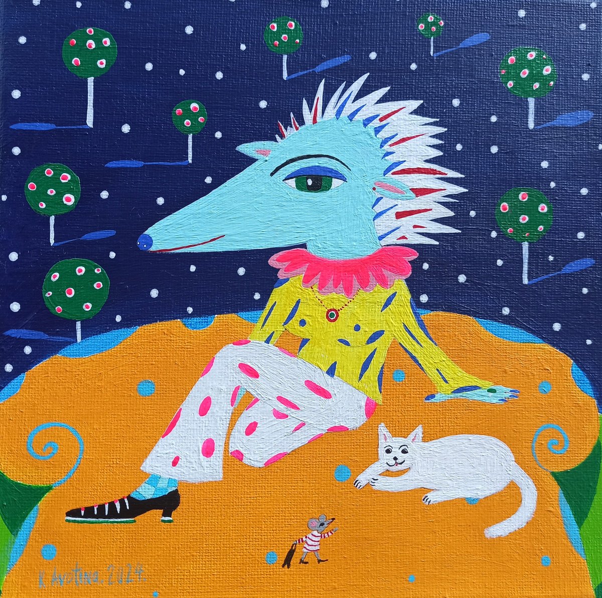 Impressionistic Animal Acrylic Painting By Katrina Avotina, 8 X 8", #Chillin