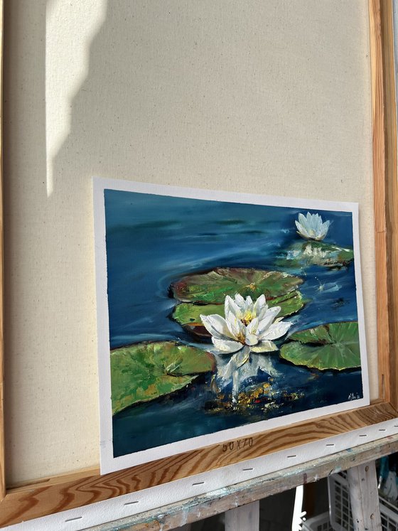Water Lily Oil Painting Impasto