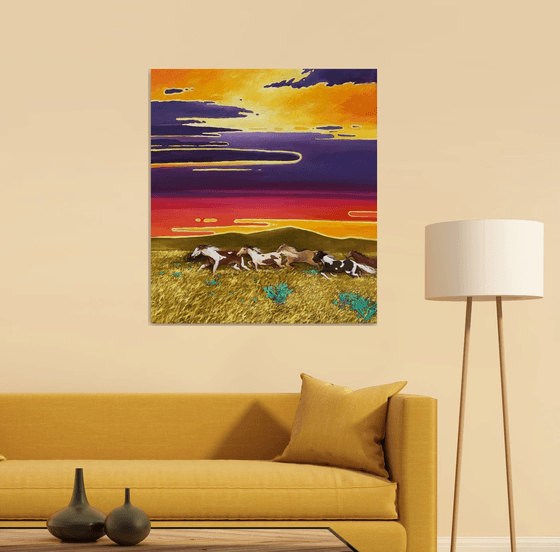 Horses. Sunset