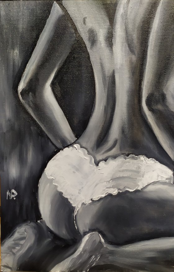 Adele, original erotic nude oil painting, gift, white panties, bedroom painting