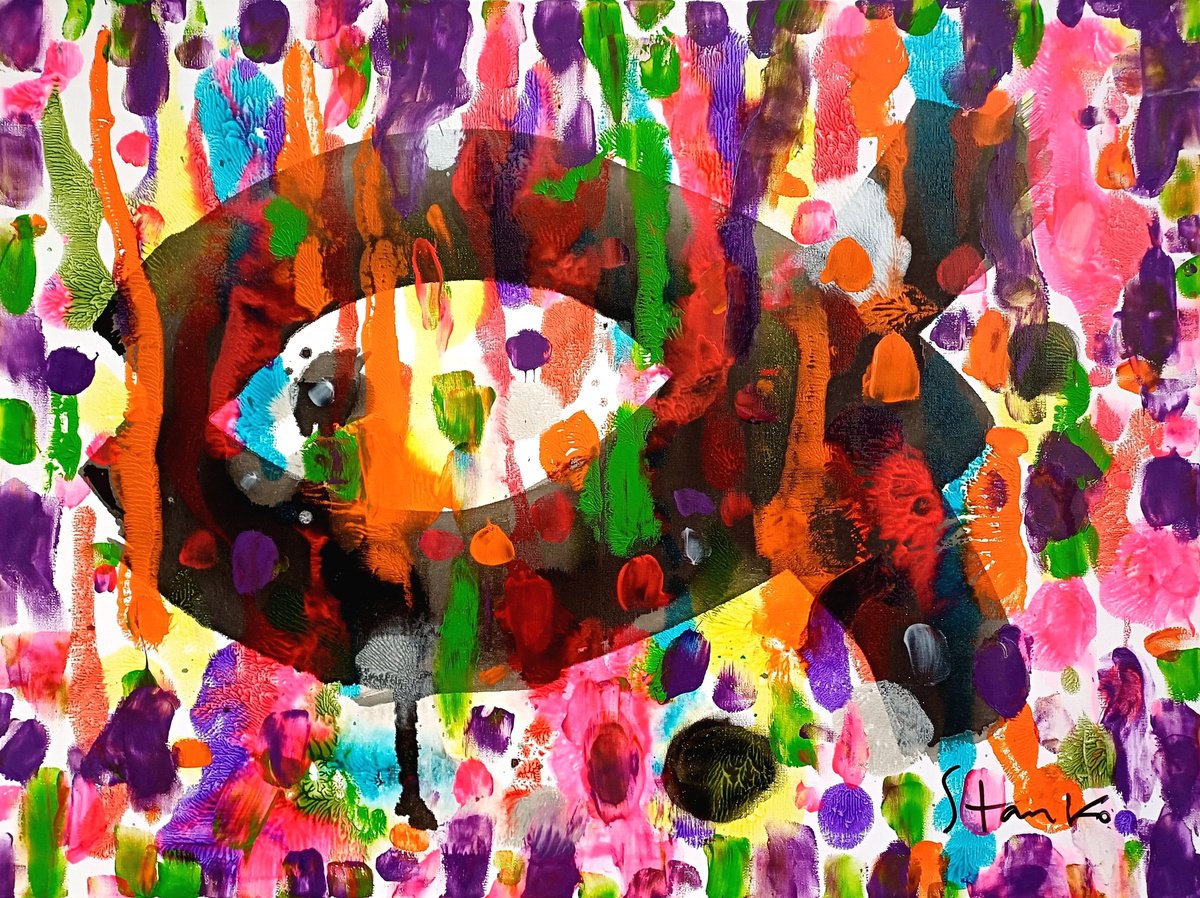 Abstract Acrylic Painting By Stanislav Bojankov, 31 X 24", Fish, Original Artwork