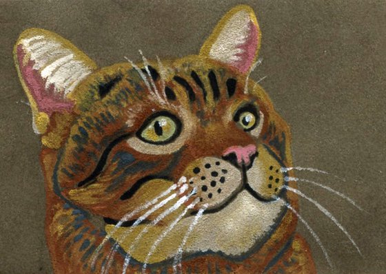 ACEO ATC Original Miniature Suede Board Painting Tabby Cat Pet Feline Art-Carla Smale