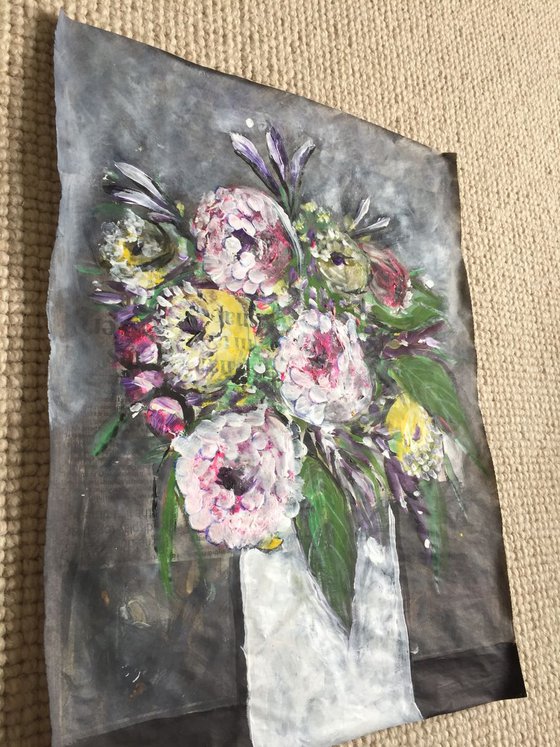 Flower Study III Acrylic on Newspaper Nature Art Flower Painting of Colour Floral Art Still Life 37x29cm Gift Ideas Original Art Modern Art Contemporary Painting Abstract Art For Sale Buy Original Art Free Shipping
