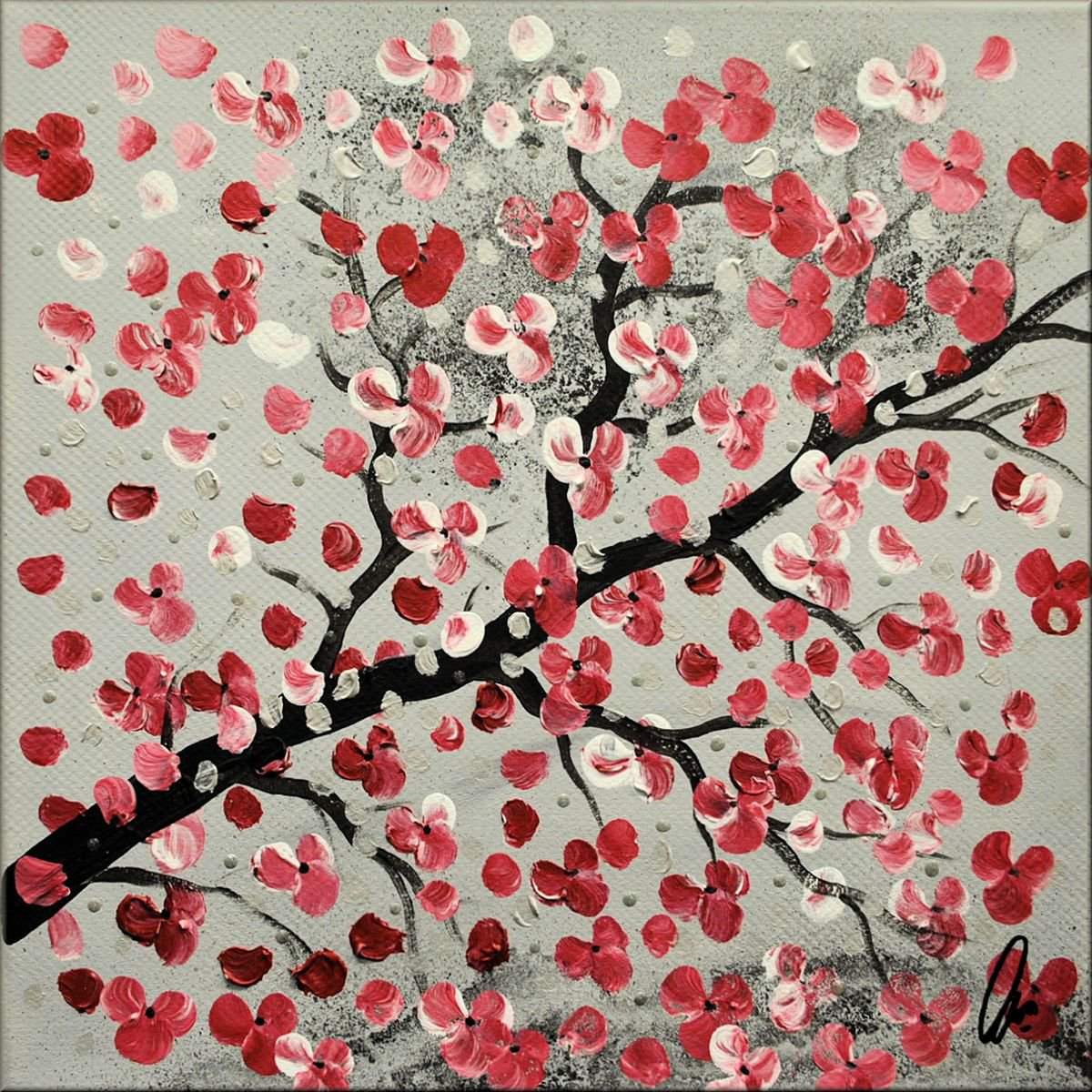 Red Cherry Blossoms acrylic abstract painting cherry blossoms nature painting canvas wall... by Edelgard Schroer