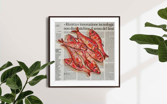 "Red Fishes on Newspaper"