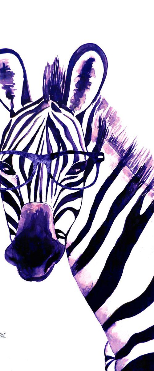 Zebra with glasses by Luba Ostroushko