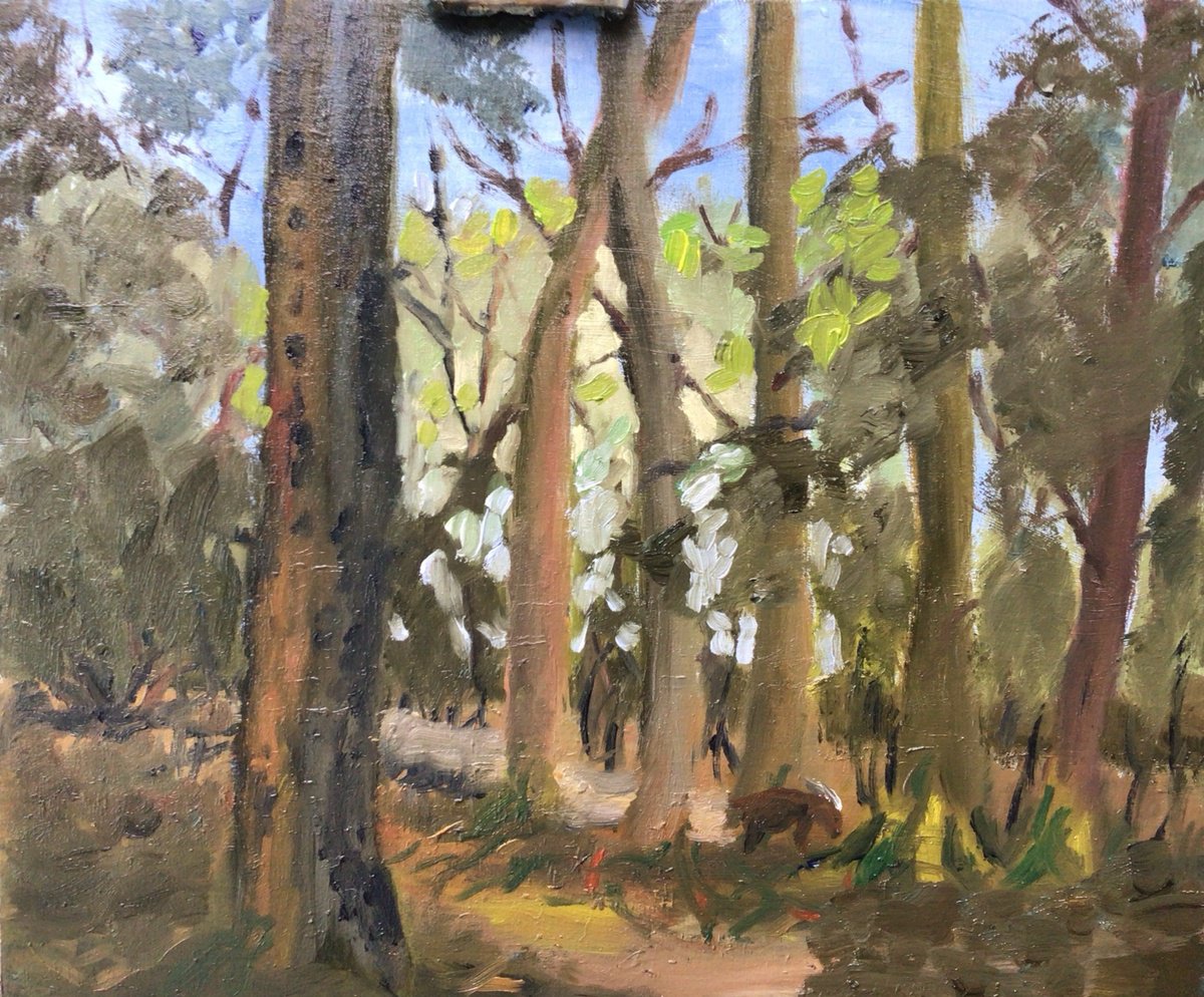 Impressionistic Landscape Oil Painting By Julian Lovegrove Art, 12 X 10", Munt Jac Deer In The Forest, Original Artwork