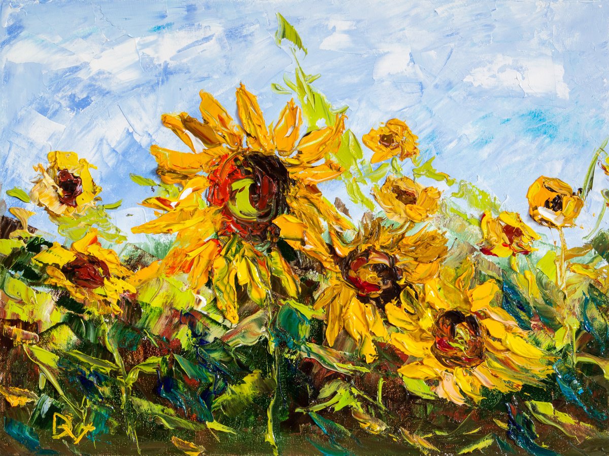 Impressionistic Botanical Oil Painting By Vladyslav Durniev, 16 X 12", Here Comes The Sun, Original Artwork