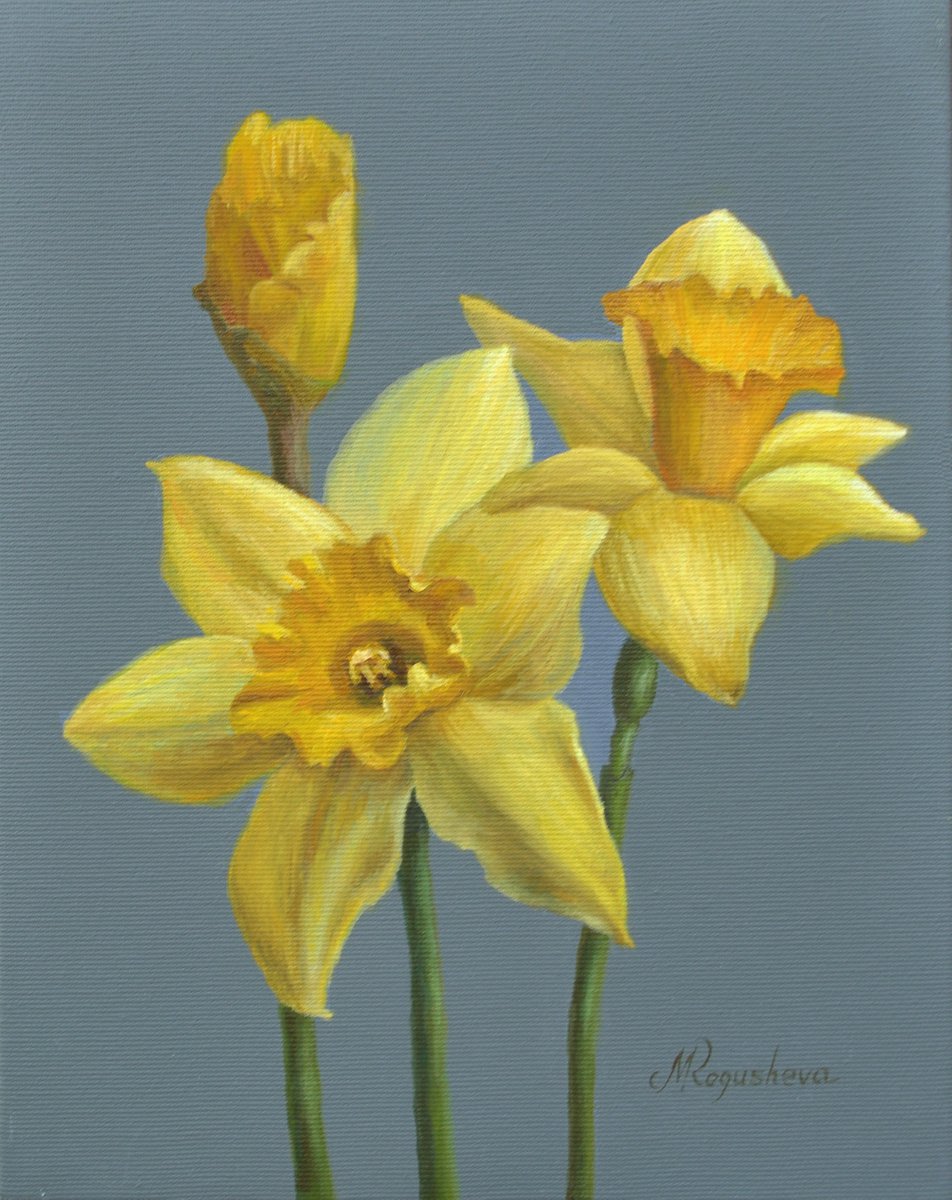 Yellow daffodils original oil painting by Marina Petukhova