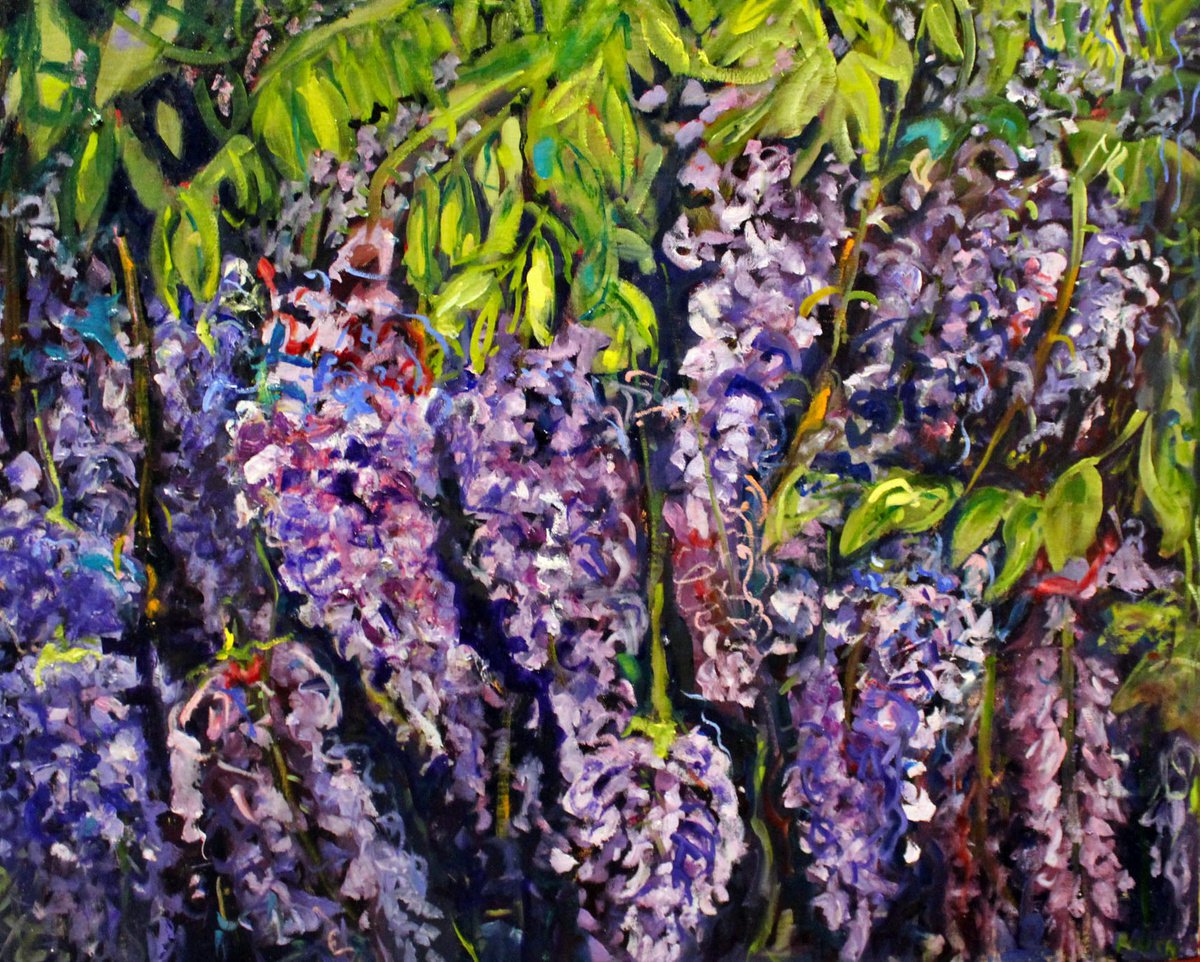 Impressionistic Botanical Oil Painting By Maureen Finck, 30 X 24", Wisteria Arbor 2, Original Artwork