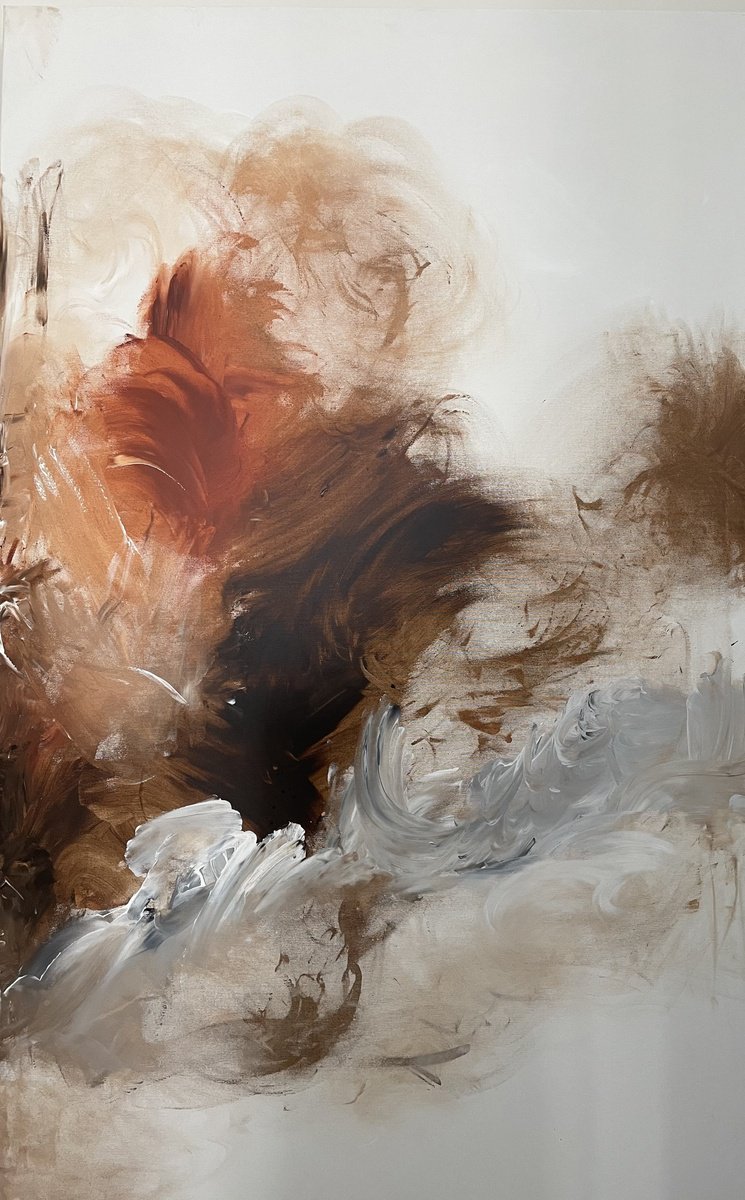 Abstract Acrylic Painting By Tiny De Bruin, 39 X 63", Brown, Grey, And White, Original Artwork