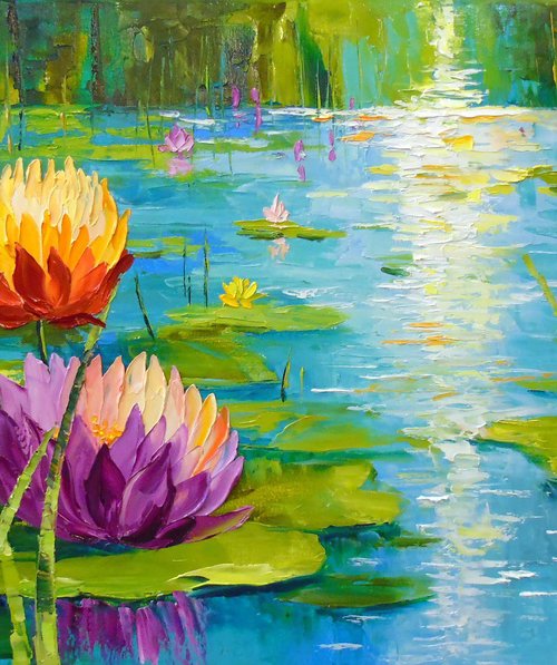 Blooming Lilies: Serenity on Water by Olha Darchuk