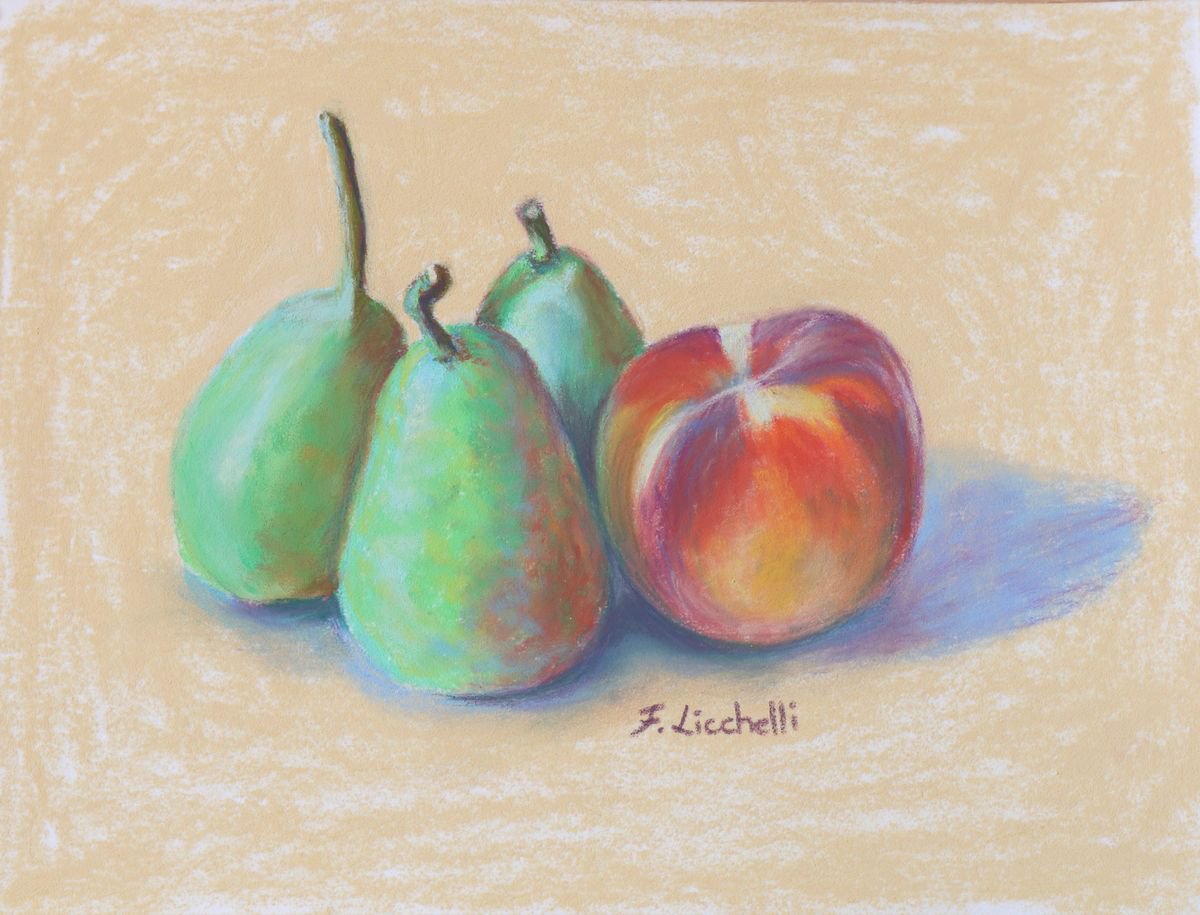 Pears and peach by Francesca Licchelli