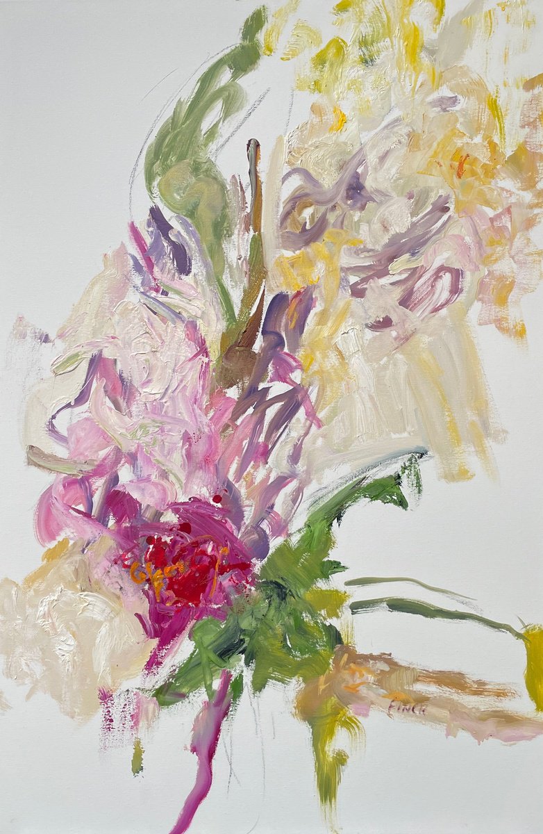 Expressive Oil Painting , Fallen Iris Petals By Maureen Finck, 24 X 36, Artwork For Sale On Artfinder
