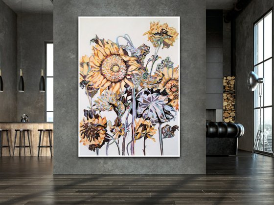 Sunflowers / 100 x 70 cm, Acrylic on paper , Large format