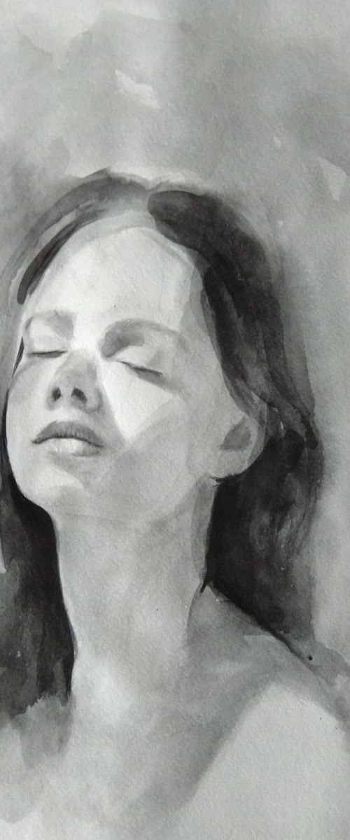 Black white portrait(30x40cm, watercolor, paper) by Kamsar Ohanyan