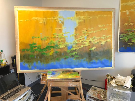 Waterlilies in Autumn, Large Original oil Painting, Handmade artwork, One of a Kind