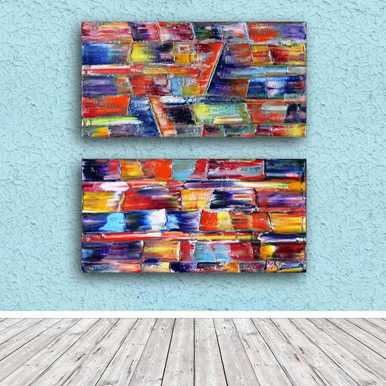 "Abundance Series" - Save As Series - Original Extra Large PMS Abstract Diptych Oil Paintings On Canvas - 48" x 48"