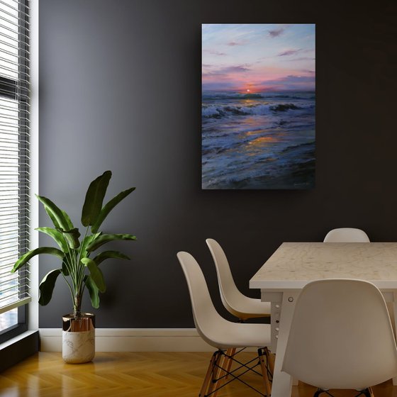 "The sun falling asleep in the waves"