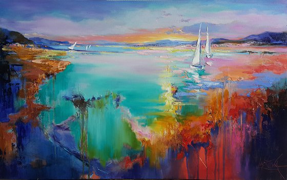 Evening symphony - Abstract Painting landscape, seascape