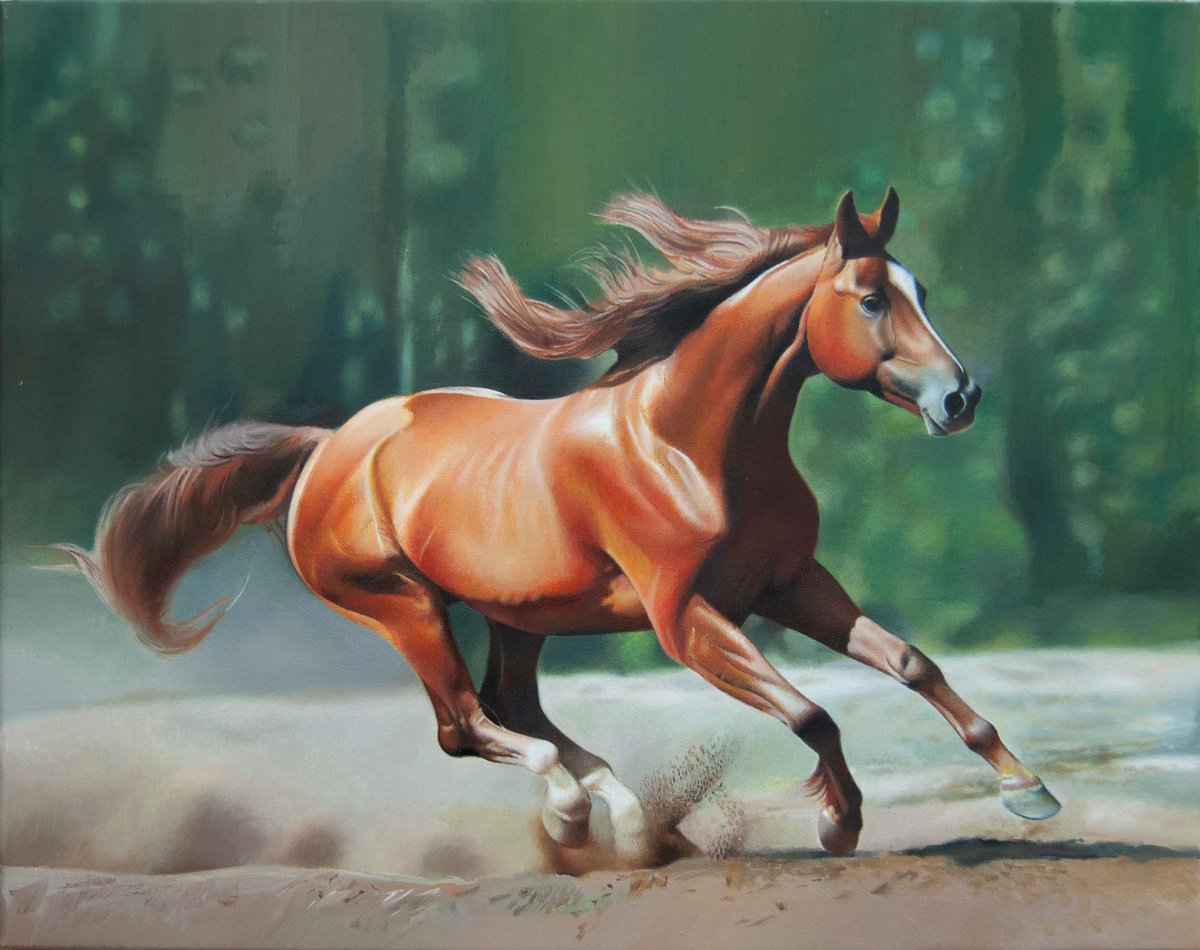 Photorealistic Animal Oil Painting By Valeri Tsvetkov, 20 X 16", Power, Original Artwork