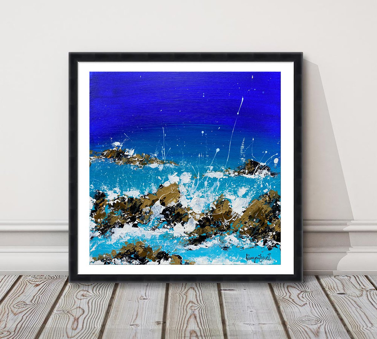 Expressive Landscape Acrylic Painting By Irina Rumyantseva, 16 X 16, Ocean Waves 11, Original Artwork