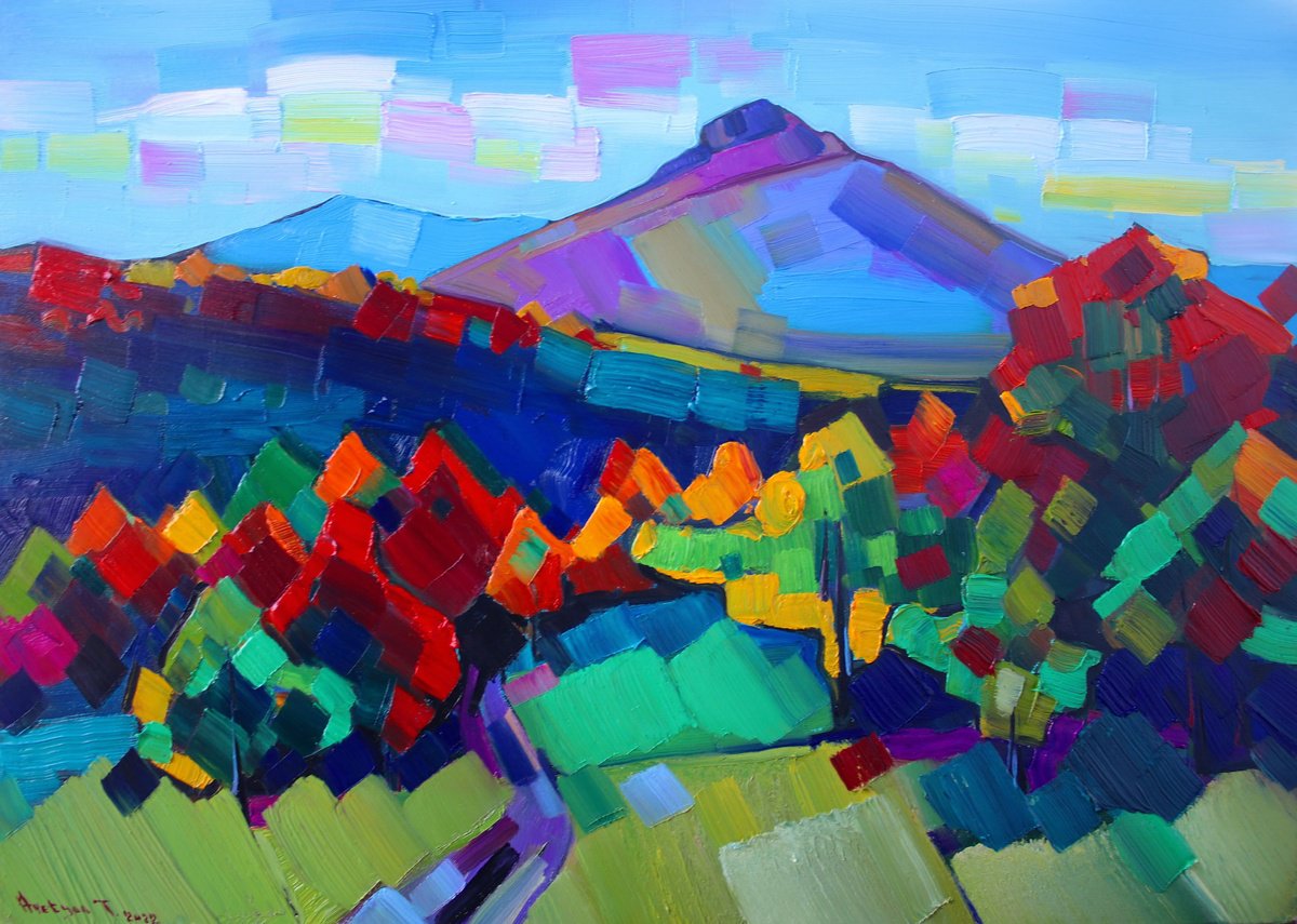 Impressionistic Landscape Oil Painting By Tigran Avetyan, 28 X 20", Autumn Landscape, Original Artwork