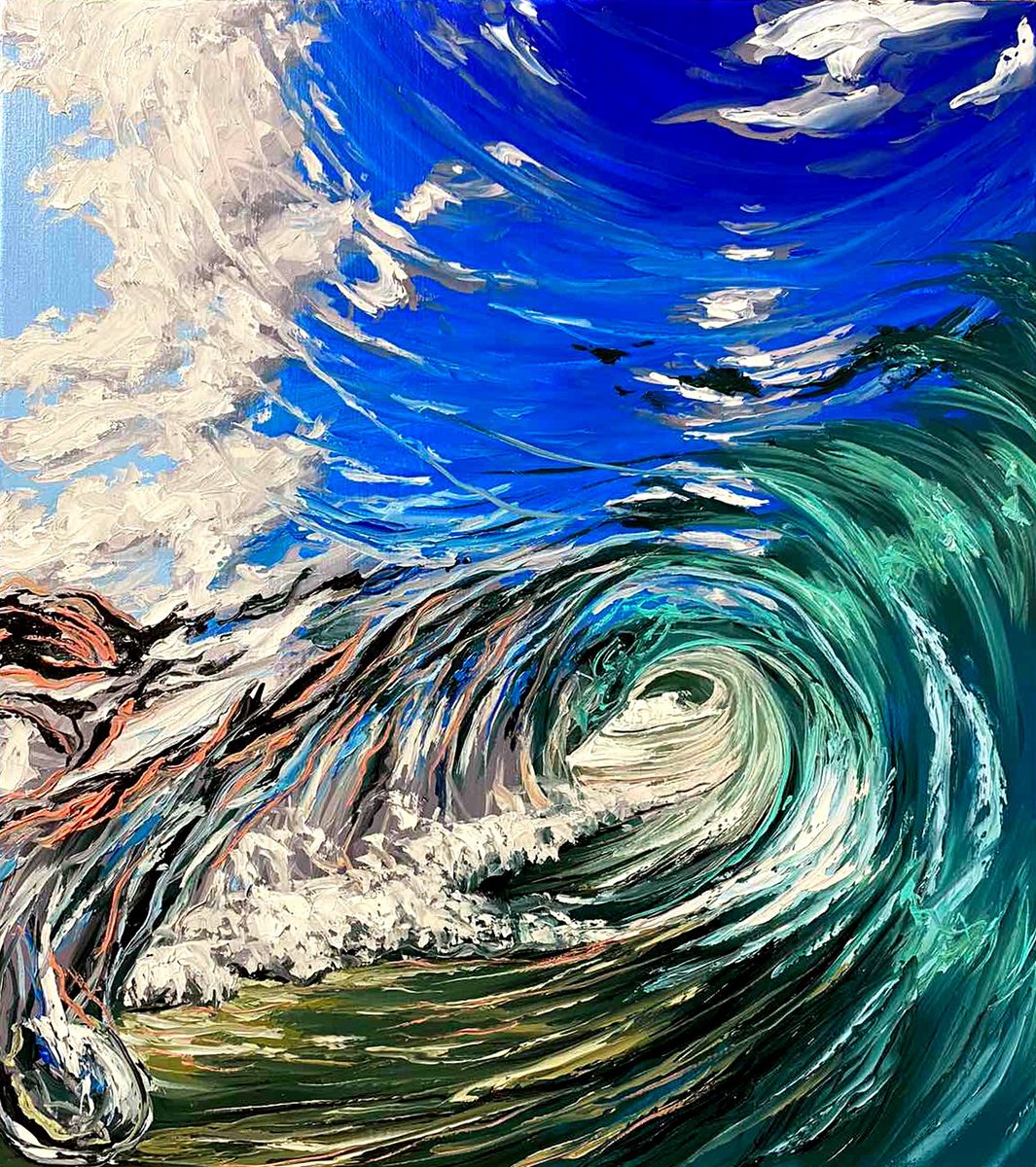 Impressionistic Landscape Oil Painting By Elena Adele Dmitrenko, 16 X 18, Crystal Wave, Original Artwork