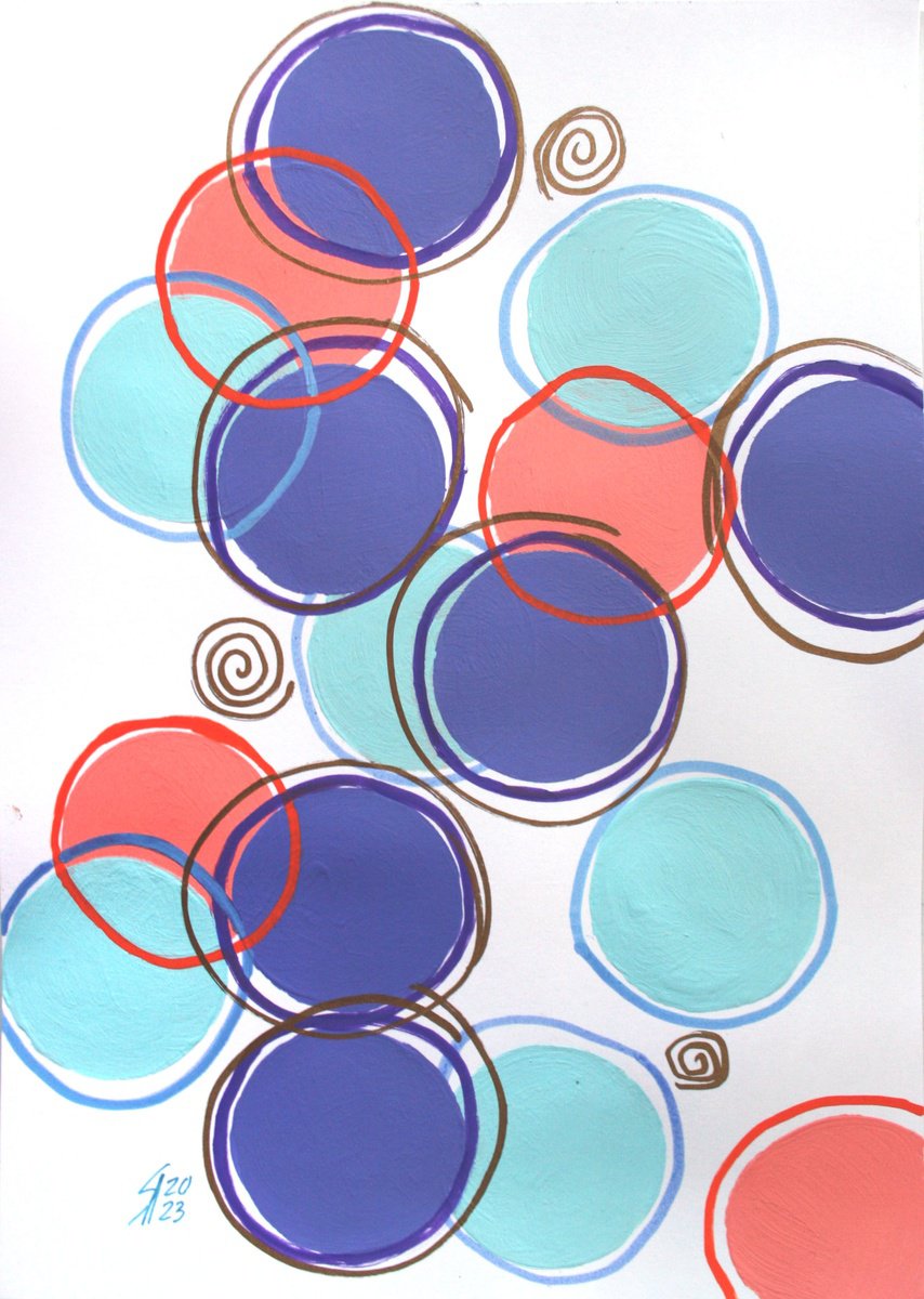 Abstract Drawing By Salana Art / Svetlana Samovarova, 8 X 12", Circles I, Original Artwork