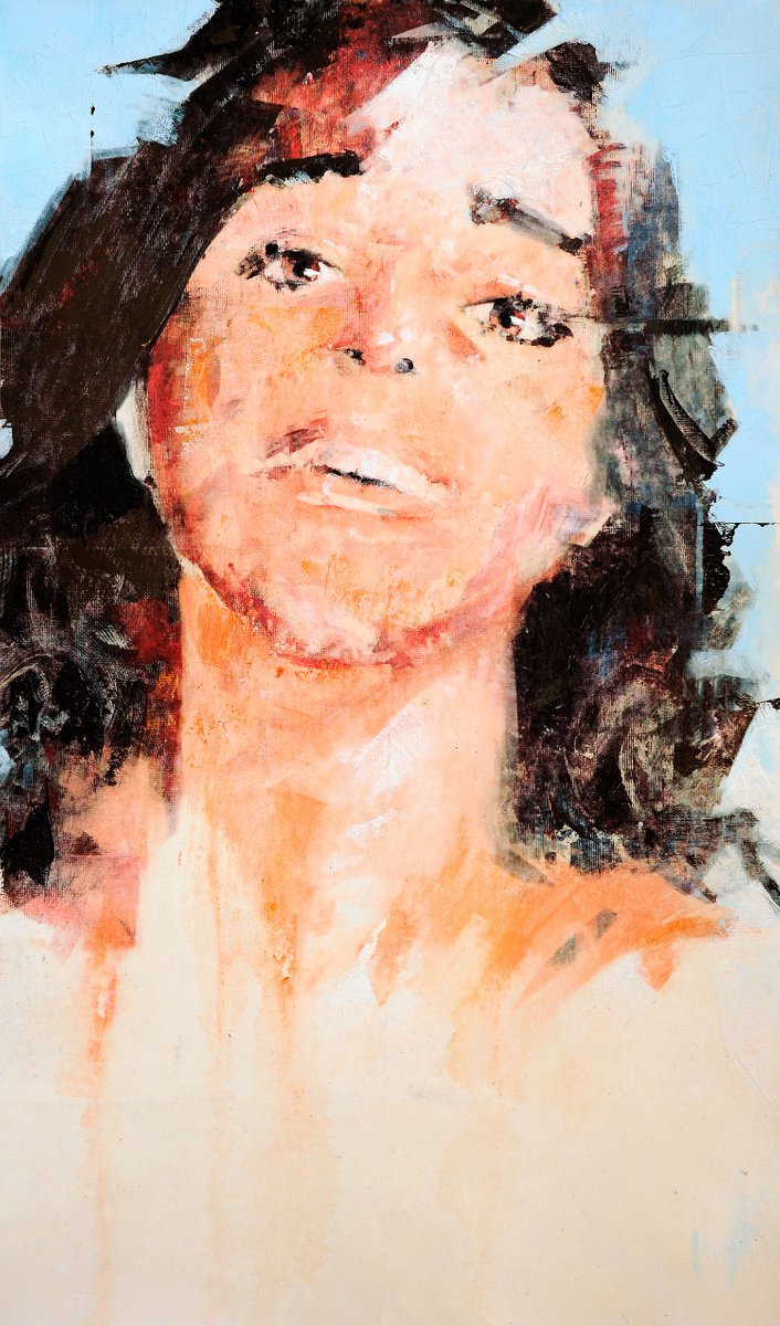 Impressionistic Portrait Acrylic Painting By Dario Moschetta, 16 X 27, Get Lucky 2, Original Artwork