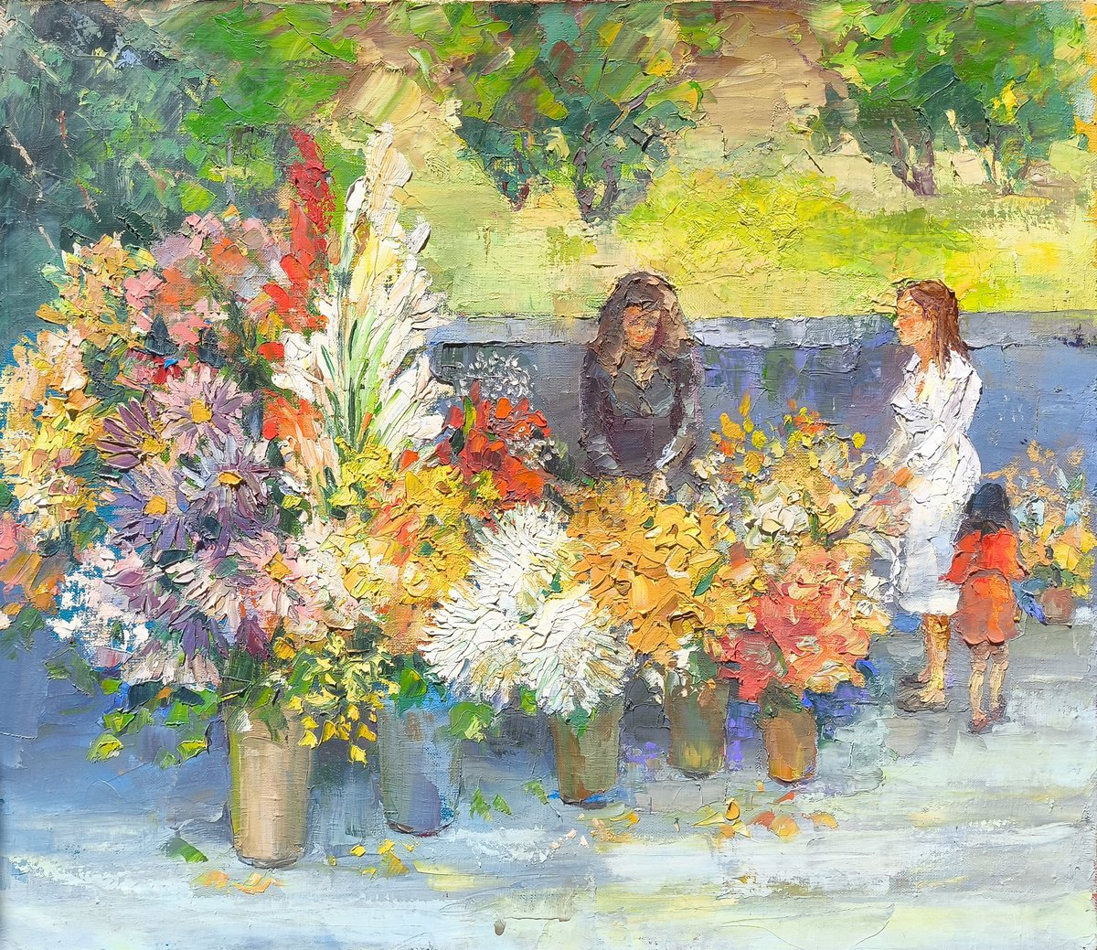 Impressionistic Botanical Oil Painting By Hrach Baghdasaryan, 28 X 24, Flowers Market, Original Artwork
