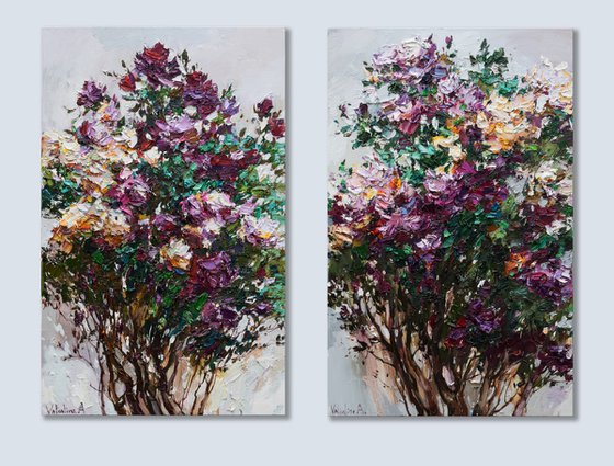 RESERVED - Diptych "Roses" - Impasto Original oil painting