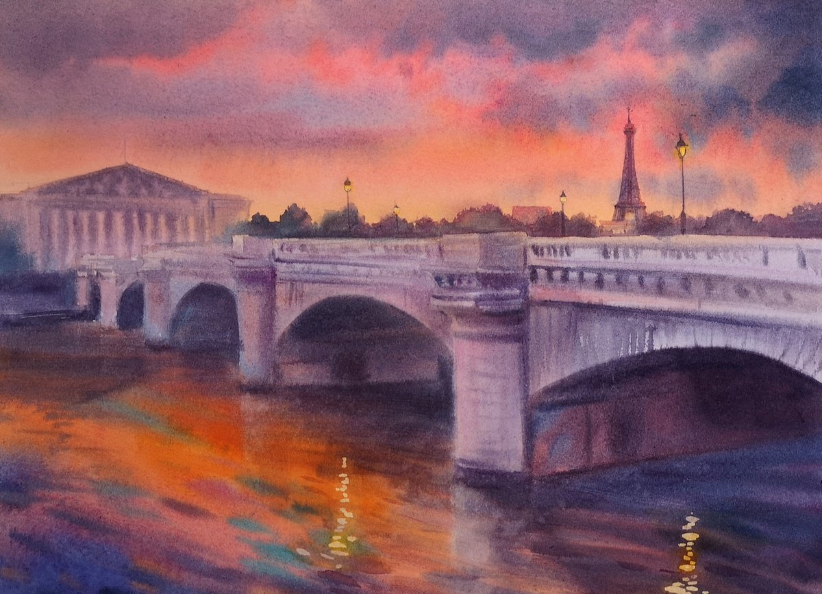 Pont de la Concorde Paris by Olga Beliaeva Watercolour