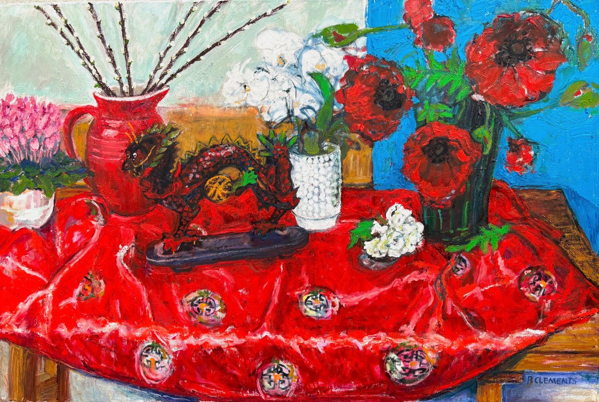The Dragon And Red Kimono By Patricia Clements, 36 X 24, Artwork For Sale On Artfinder