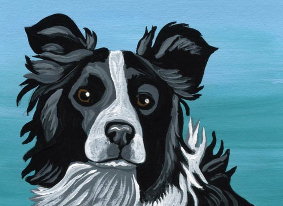 ACEO ATC Original Miniature Painting Border Collie Pet Dog Art-Carla Smale