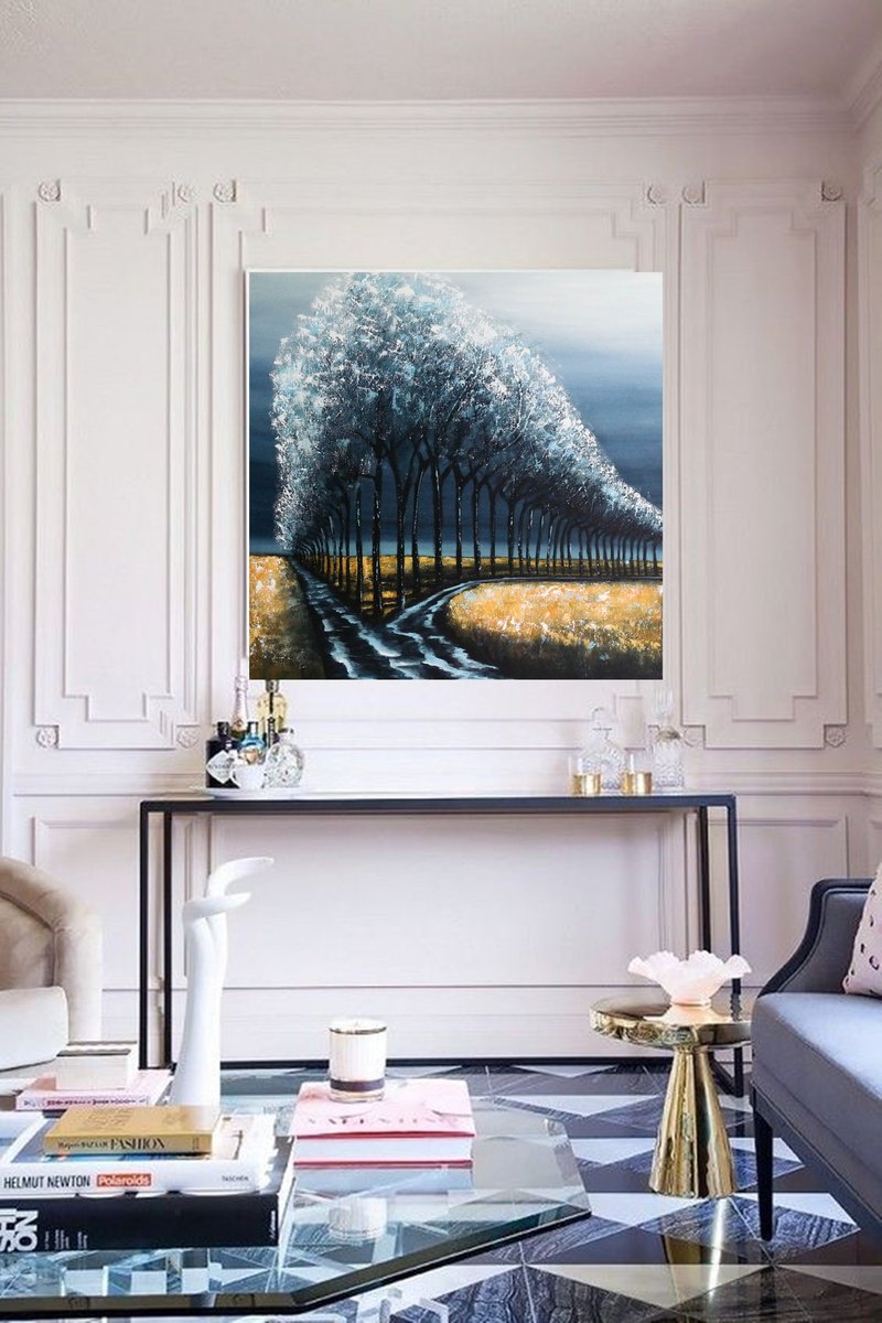 Impressionistic Landscape Acrylic Painting By Danijela Dan, 31 X 31, In The Land Of Frost And Ice, Original Artwork