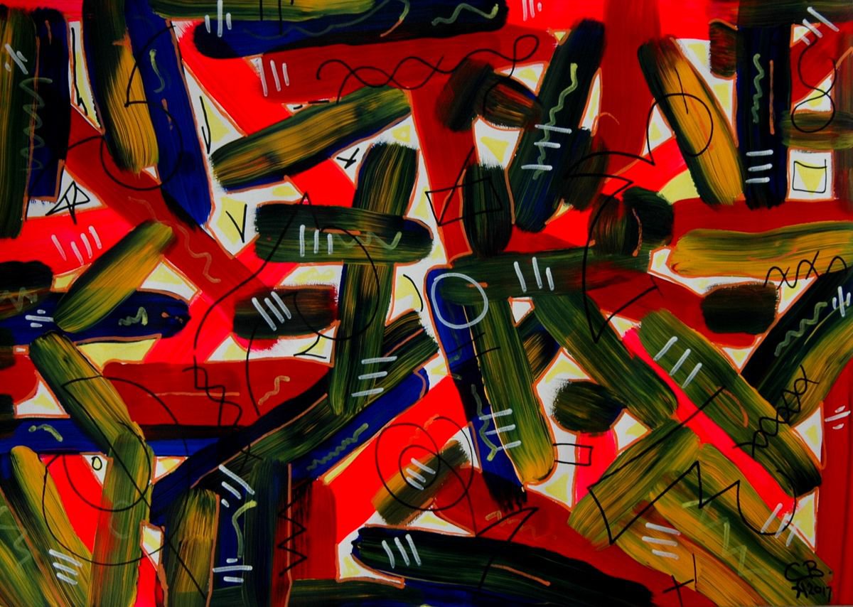 Abstract Acrylic Painting By Cb., 28 X 20, Abstract On Paper. 41, Original Artwork