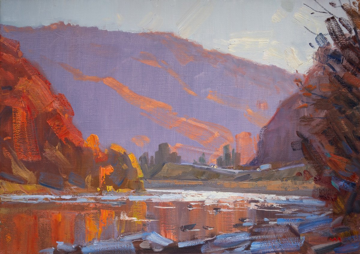 Impressionistic Landscape Oil Painting By Vasyl Moldavchuk, 28 X 20", Autumn Evening, Original Artwork