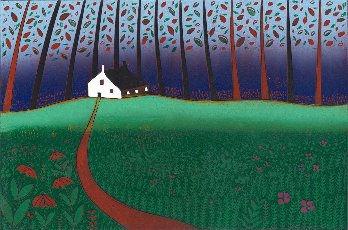 Graphic Landscape Linocut By Layla Khani (Aka Laylart), 14 X 10", The First Day Of Spring, Original Artwork