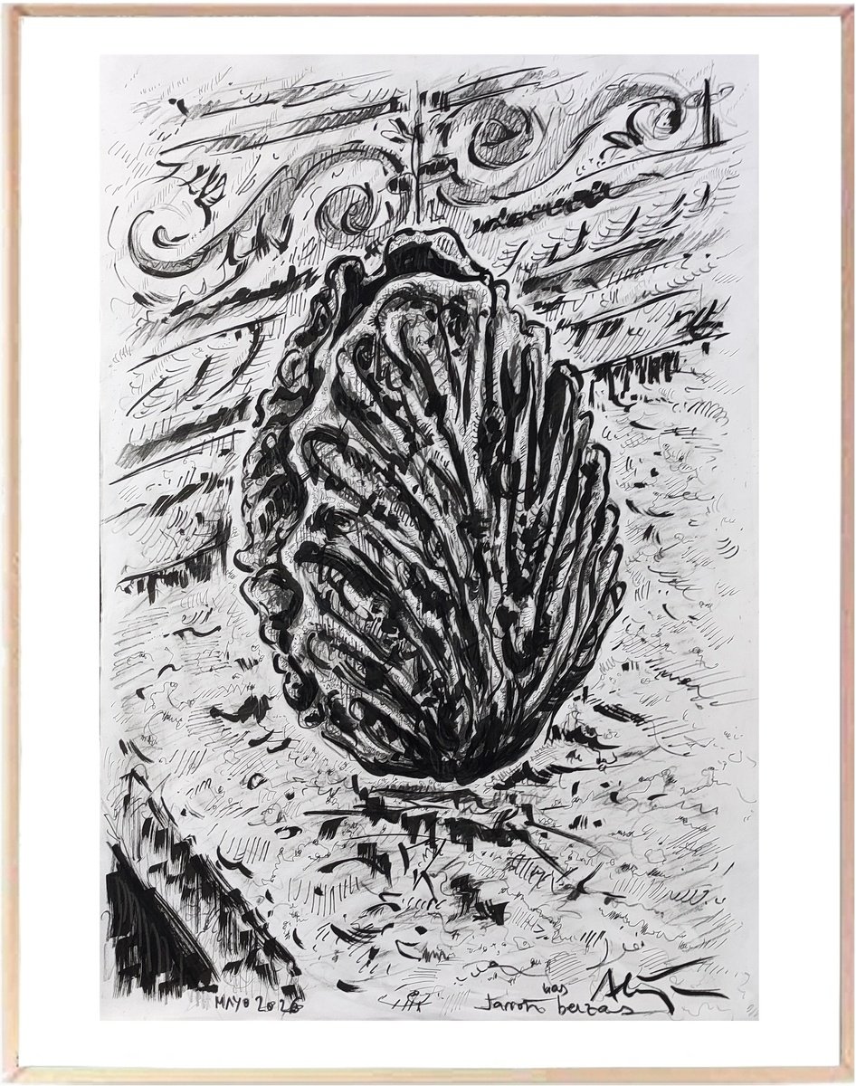 Illustrative Drawing , Vase In The Cabbages By Alejos, 17 X 24, Artwork For Sale On Artfinder