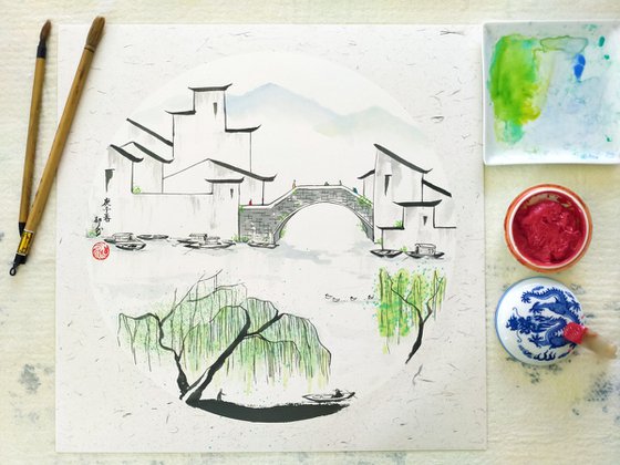 RAN ART - Chinese painting 38*38cm - Water Village