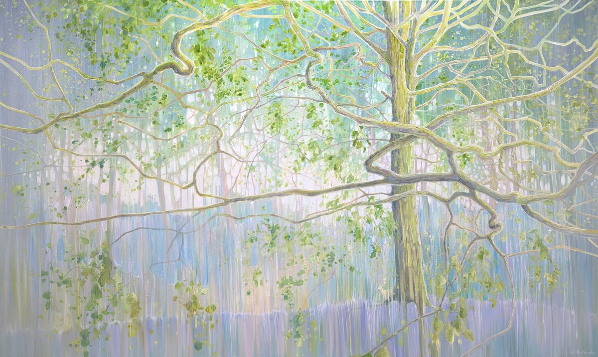 Expressive Landscape Oil Painting By Gill Bustamante, 60 X 36, The Mother Tree, Original Artwork