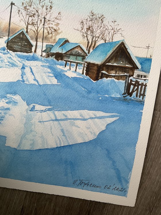 Winter morning, original watercolour painting
