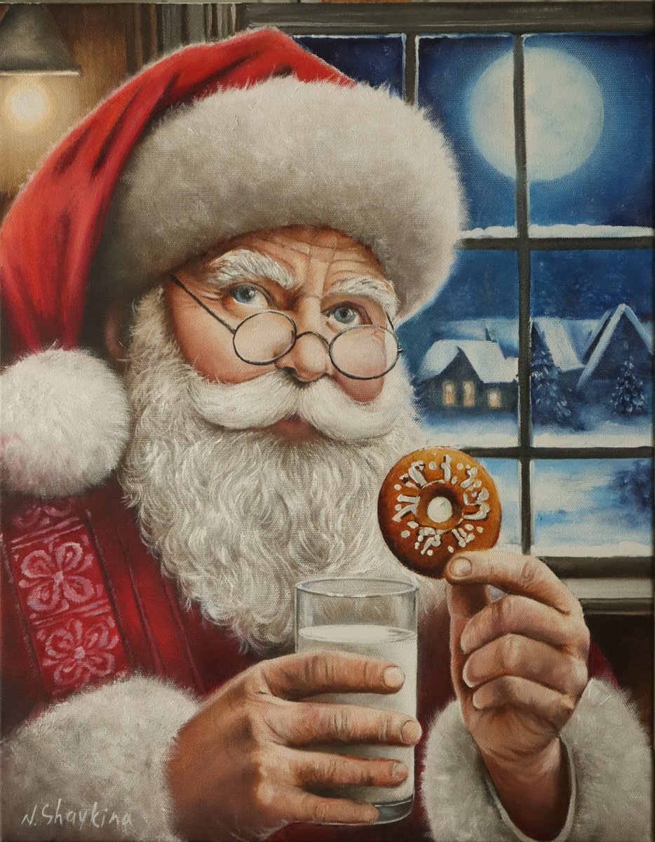 Photorealistic Oil Painting , Santa Claus Portrait By Natalia Shaykina, 14 X 18, Artwork For Sale On Artfinder