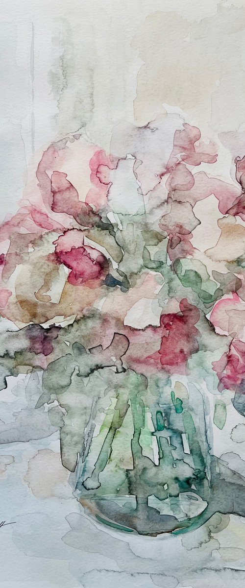 Bouquet with peonies. Original watercolour painting. by Elena Klyan