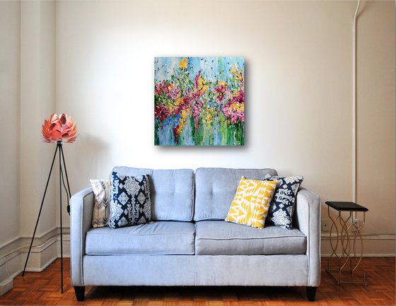 Colorful Garden - Abstract Floral Painting, Textured Landscape Art, Palette Knife Flower Meadow Wall Art