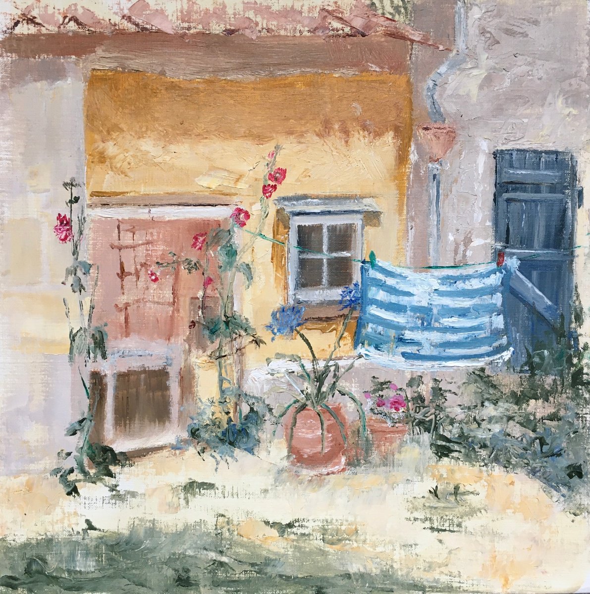 Organic Landscape Oil Painting By Rebecca Pells, 8 X 8", The Coloured Pegs, Original Artwork