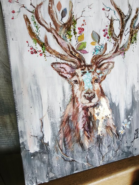 Winter deer Oil painting